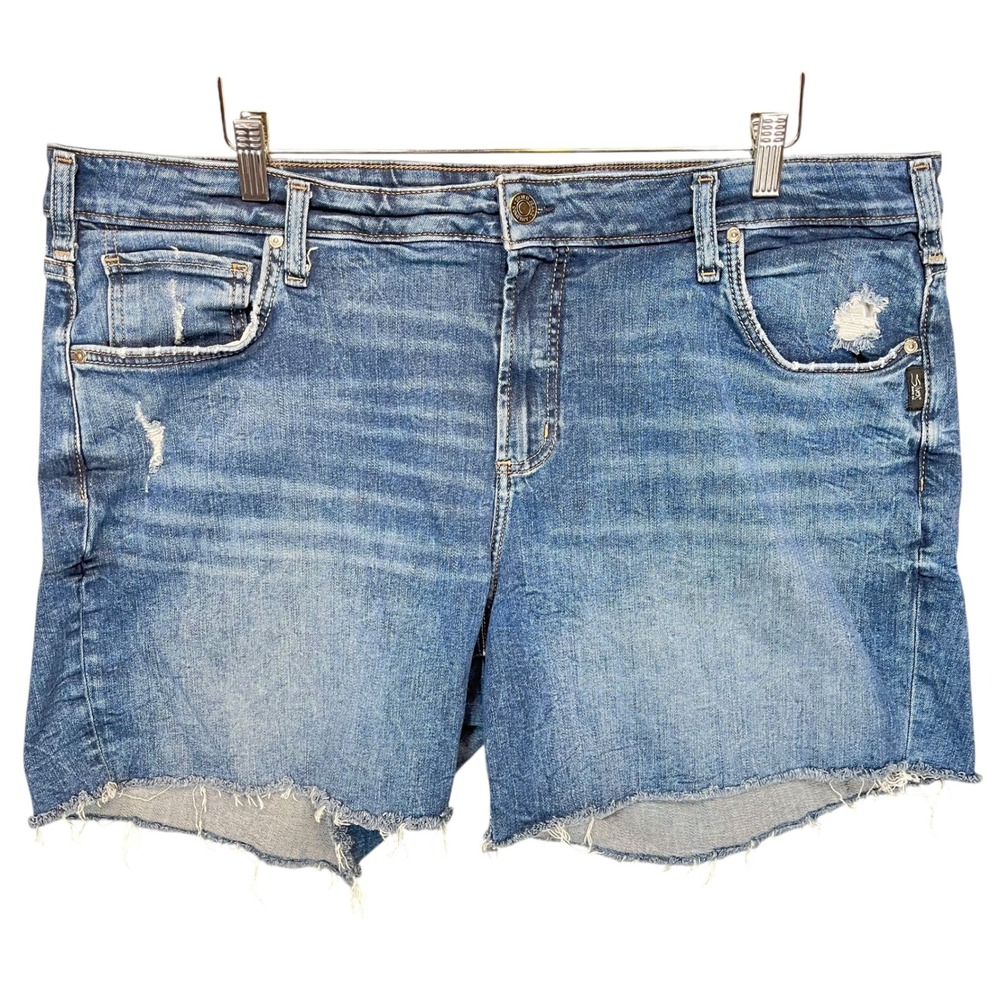 Silver Jeans Co. Women's Distressed Denim Boyfriend‎ Shorts Raw Hem 22W